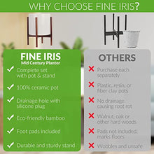 Load image into Gallery viewer, Ceramic Planter with Stand by FineIris - Mid Century 10” Ceramic Pot & Wood Plant Stand- Perfect Planter for Fiddle Leaf Fig Tree, Zizi & Peace Lily